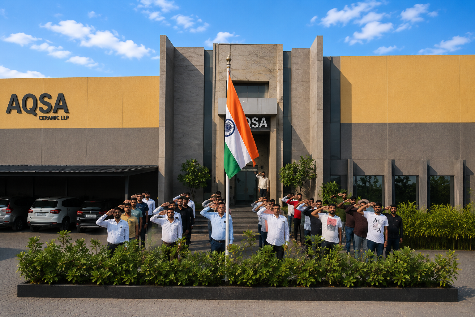 AQSA Ceramic corporate head office flag hoisting center in Morbi