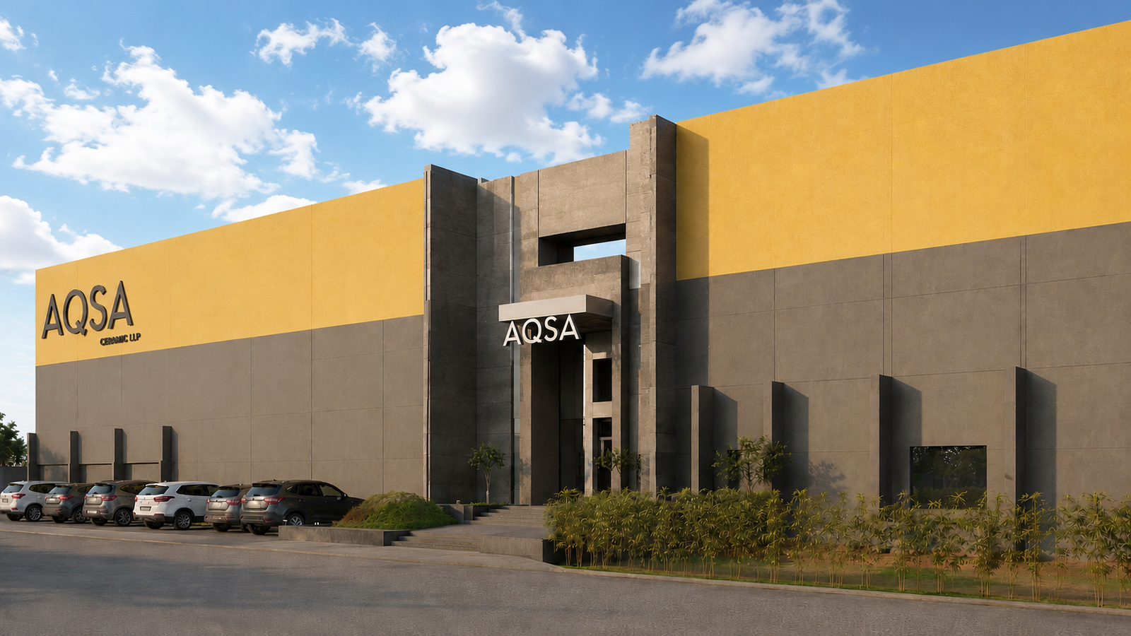 Front View of AQSA Ceramic Factory in Morbi - Wall Tiles Production Plant